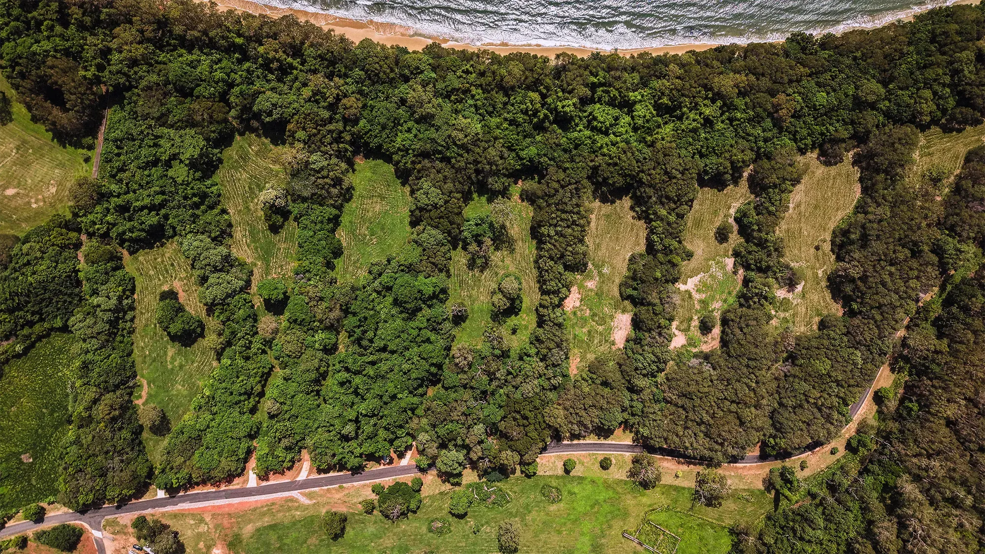 Lot 18 from directly above, the surveyed boundary drawn over the clean plan aerial